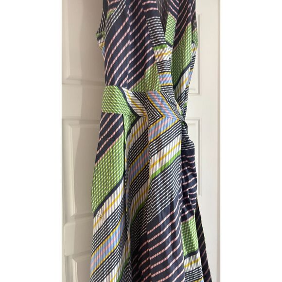 TORY BURCH Striped Cotton-poplin Wrap Midi Dress Navy Size 4 - Picture 3 of 5